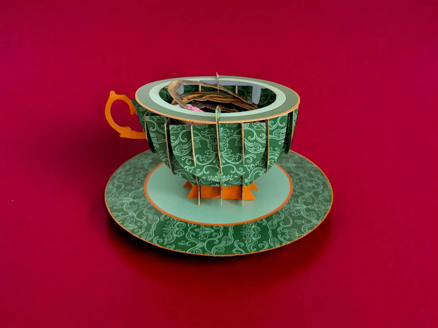 Biglietto pop-up tazza di tè - Bambina