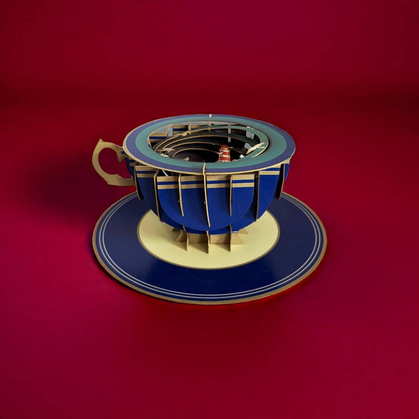 Biglietto pop-up a forma di tazza di tè - Faro