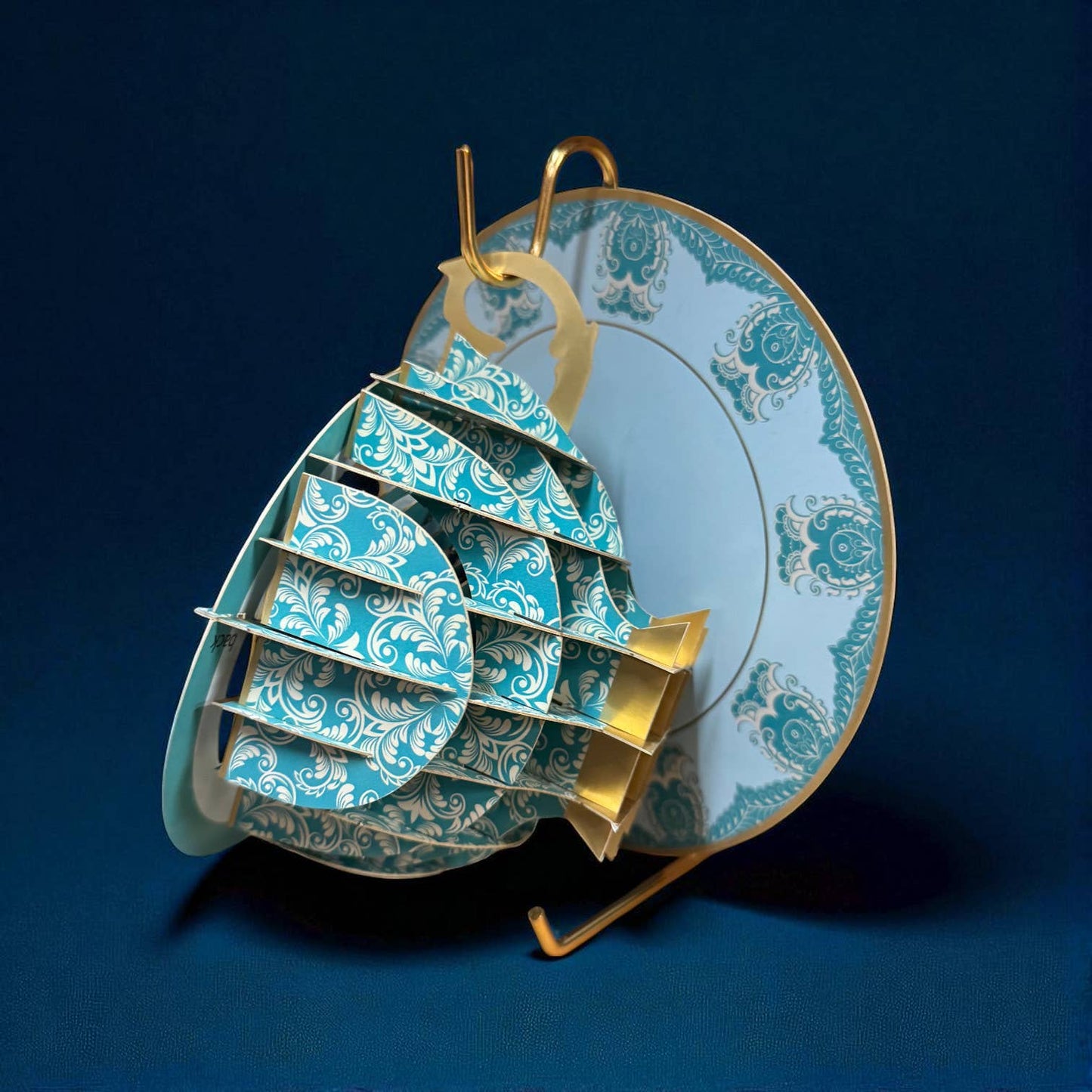 Biglietto pop-up a forma di tazza di tè - Farfalle