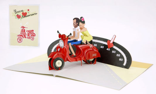 Biglietto Origamo Kirigami buon anniversario  in vespa
