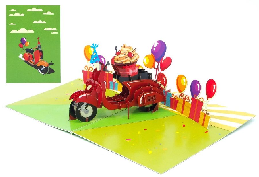 Biglietto Origamo Kirigami auguri in vespa