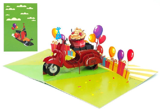 Biglietto Origamo Kirigami auguri in vespa