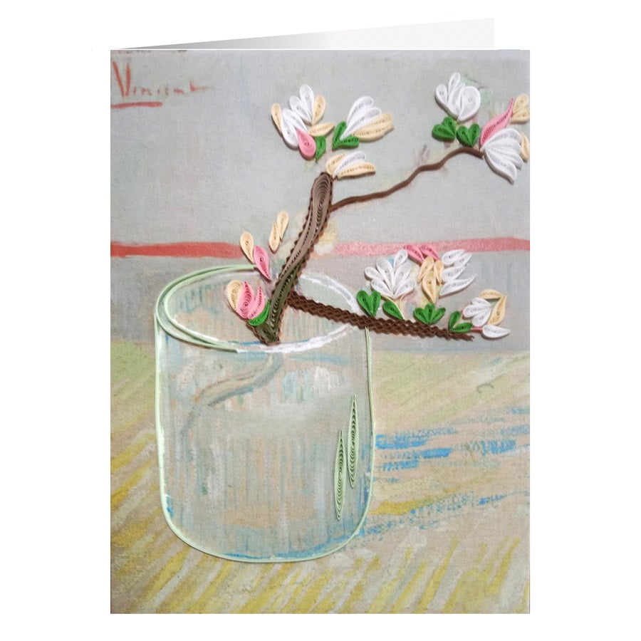 Biglietto Origamo di Van Gogh Spring of floweing almond in a glass