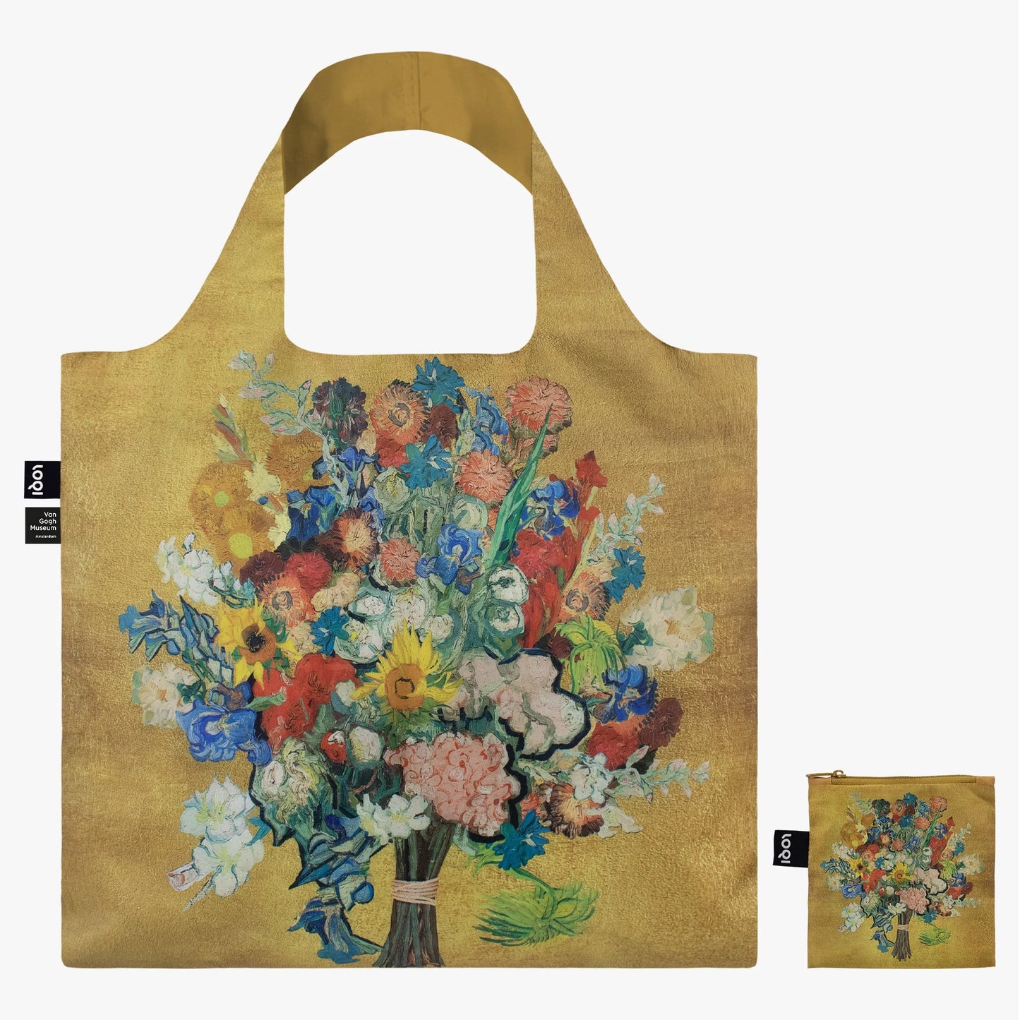 Loqi Borsa spesa pieghevole Van Gogh fiori dorati