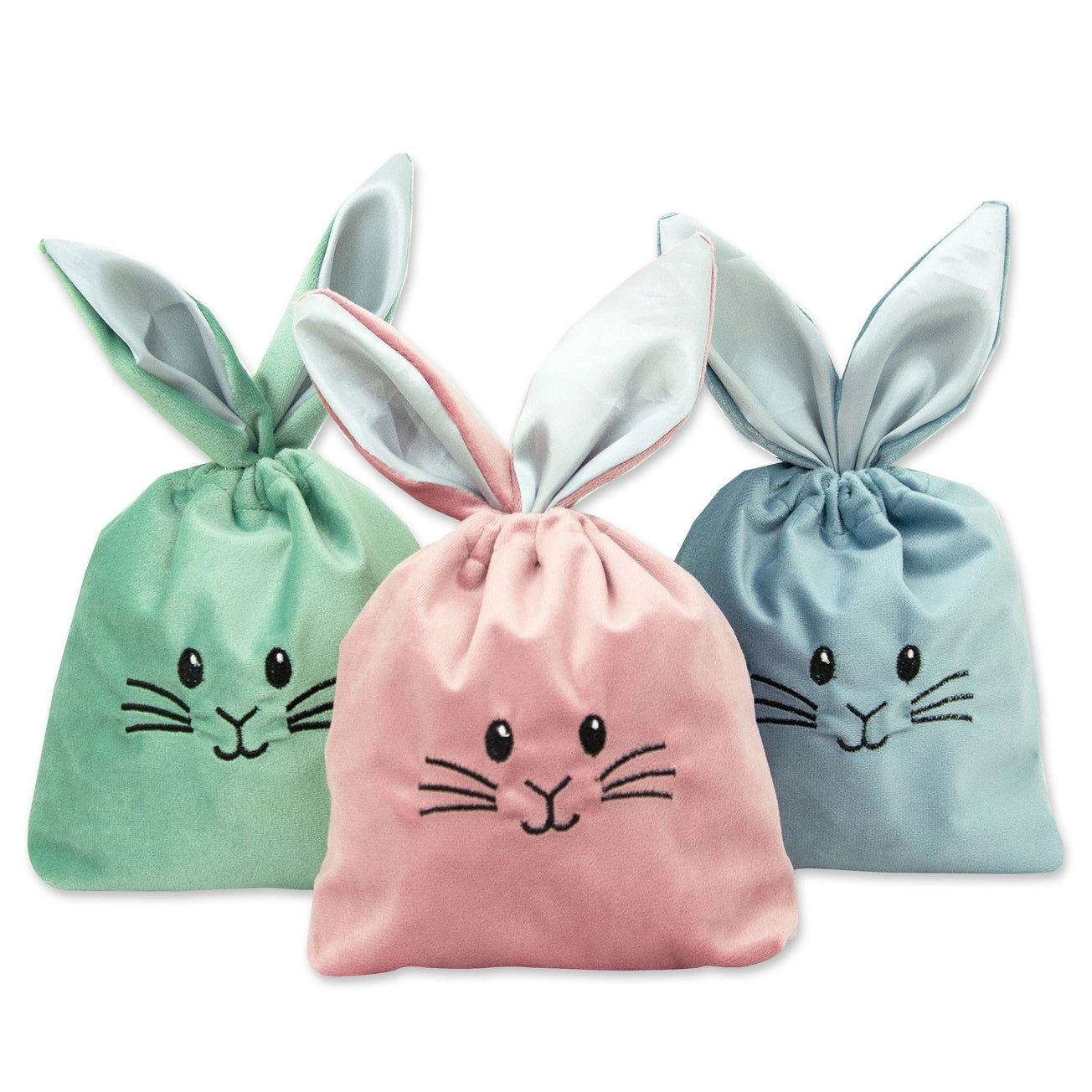 Sacchetti Pasqua in velluto confezione n.3 pezzi (rosa, verde, azzurro)