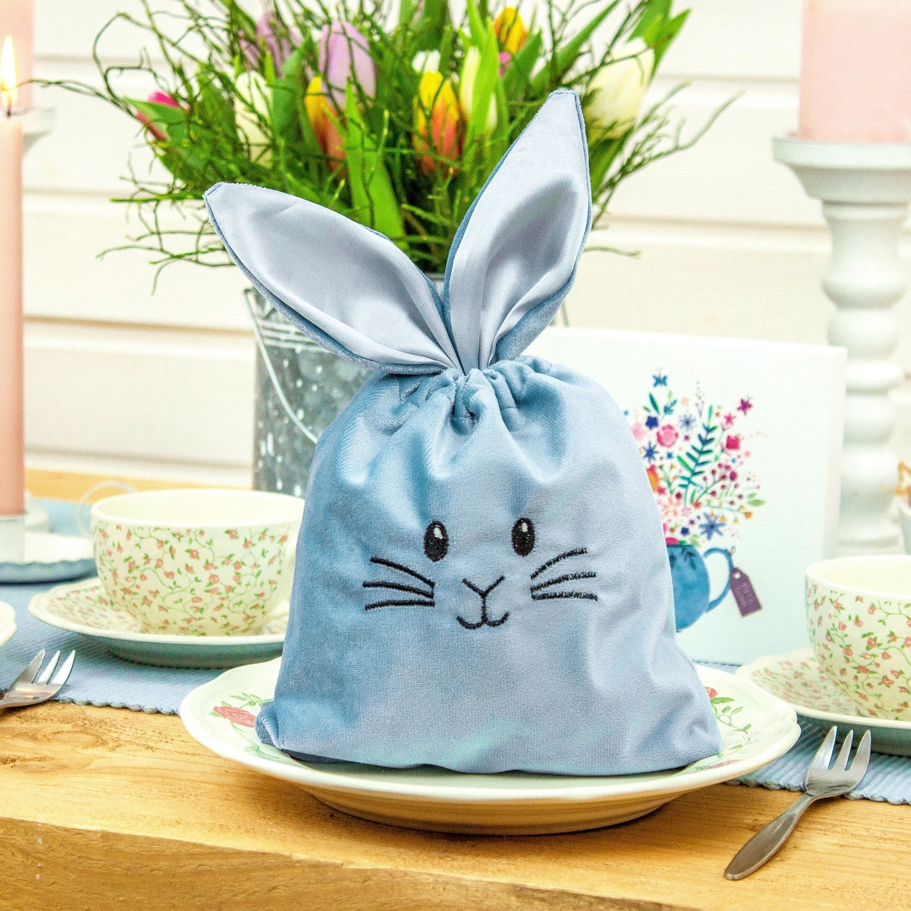 Sacchetti Pasqua in velluto confezione n.3 pezzi (rosa, verde, azzurro)