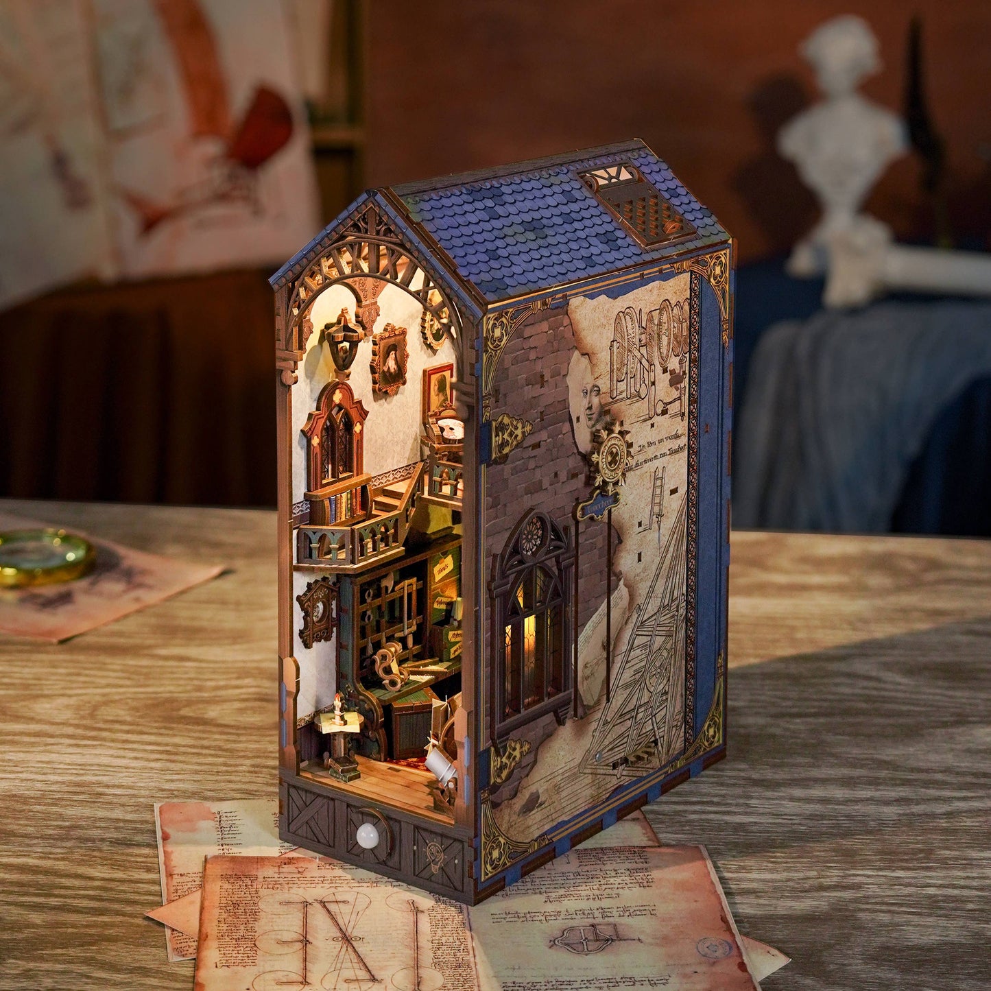 PUZZLE 3D per Libreria: Lo Studio di Leonardo da Vinci (con protezione antipolvere)