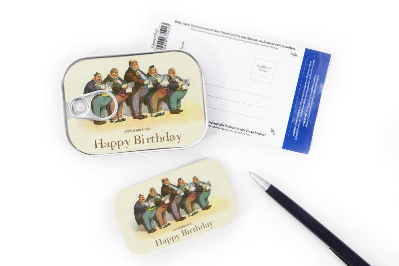 BIGLIETTO_scatola sardine - Vintage «Happy Birthday»