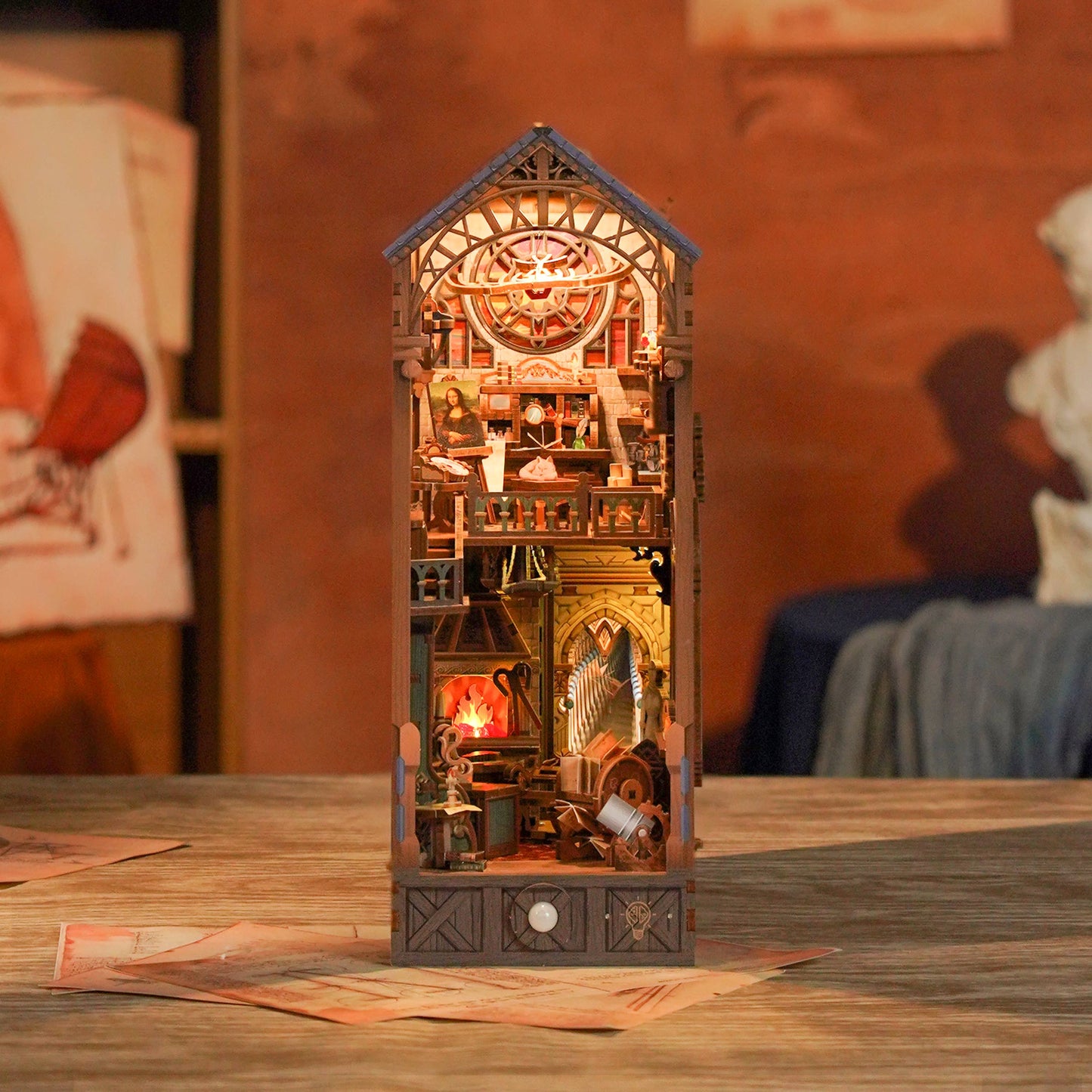 PUZZLE 3D per Libreria: Lo Studio di Leonardo da Vinci (con protezione antipolvere)