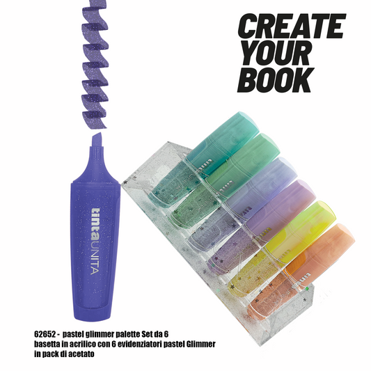 Evidenziatori glitterati con basetta  pastello tintaunita