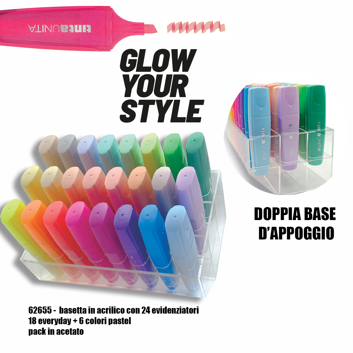 Evidenziatori glitterati pastel  tintaunita in basetta  n.24