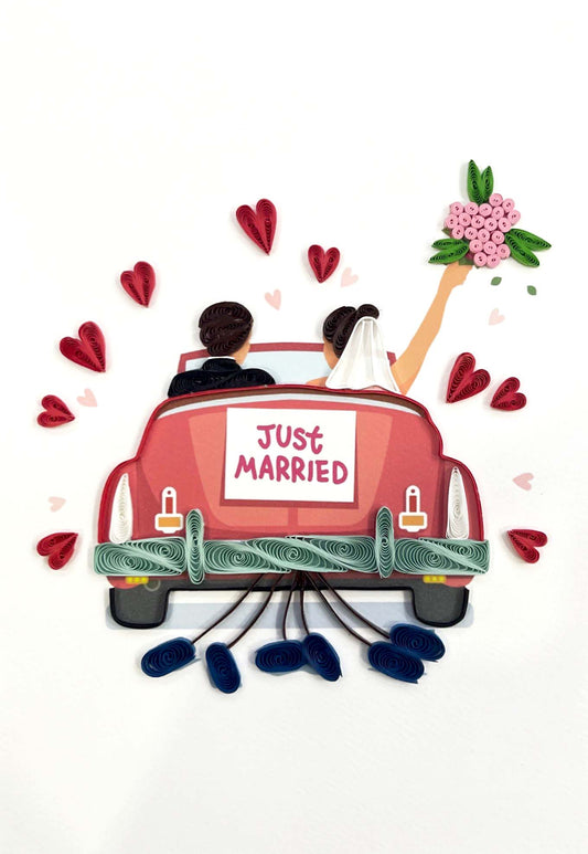 Biglietto Origamo auguri sposi in macchina