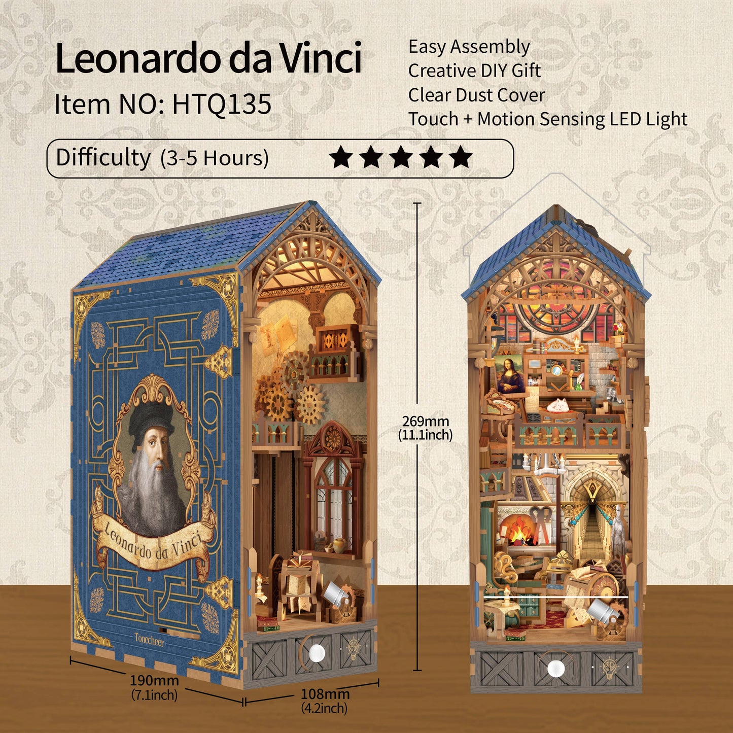 PUZZLE 3D per Libreria: Lo Studio di Leonardo da Vinci (con protezione antipolvere)