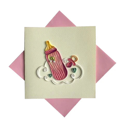 Biglietto Origamo auguri biberon rosa