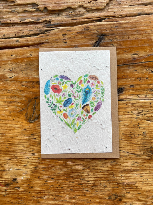 Biglietto da piantare « cuore di fiori » con semi di fiori di campo
